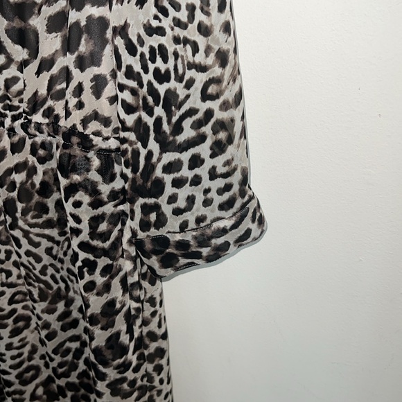 Vince Camuto Sz 10 Leopard Print Button Down Dress Elastic Drawstring Waist - Picture 4 of 12